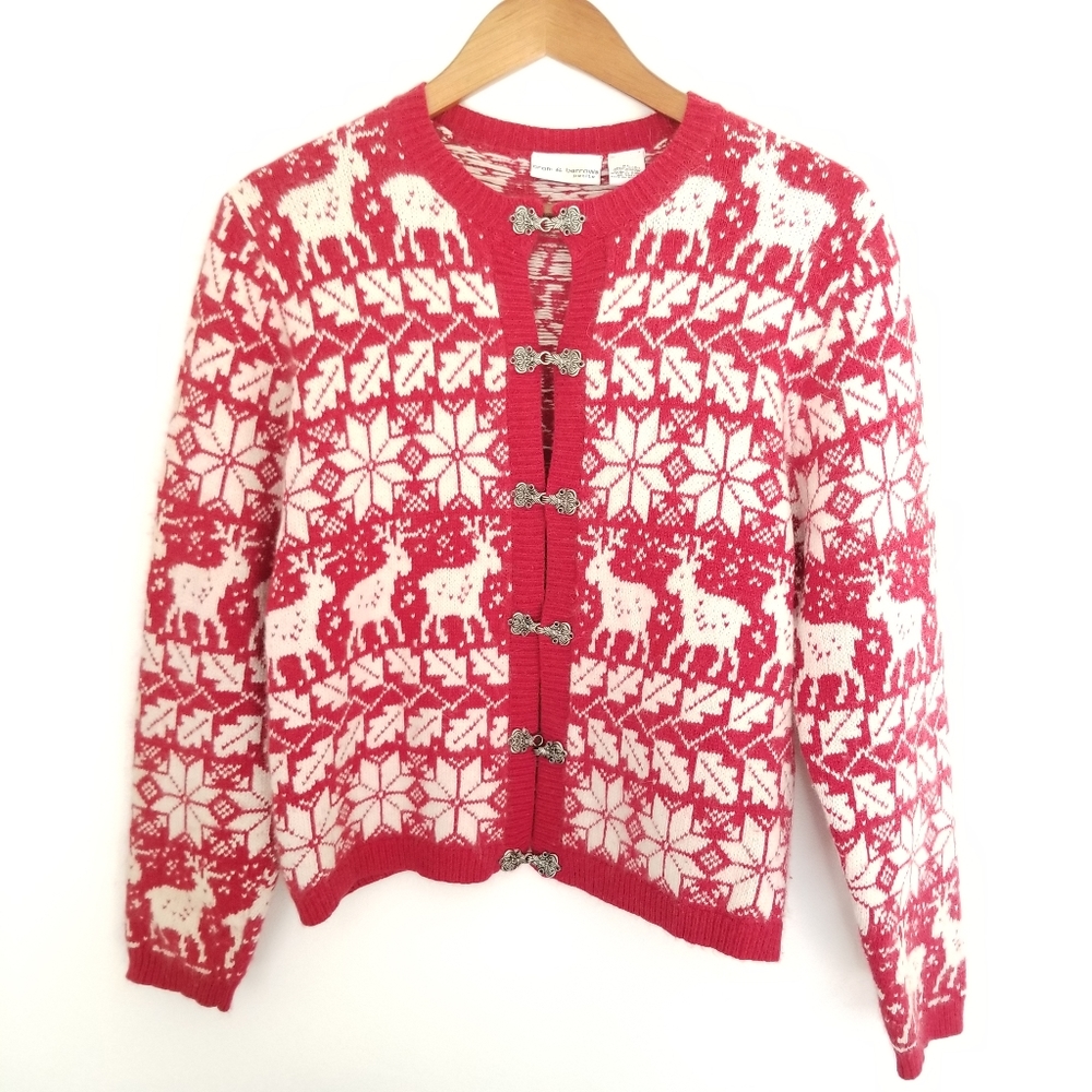 Silk Angora Blend Reindeer Snowflake Christmas Sweater